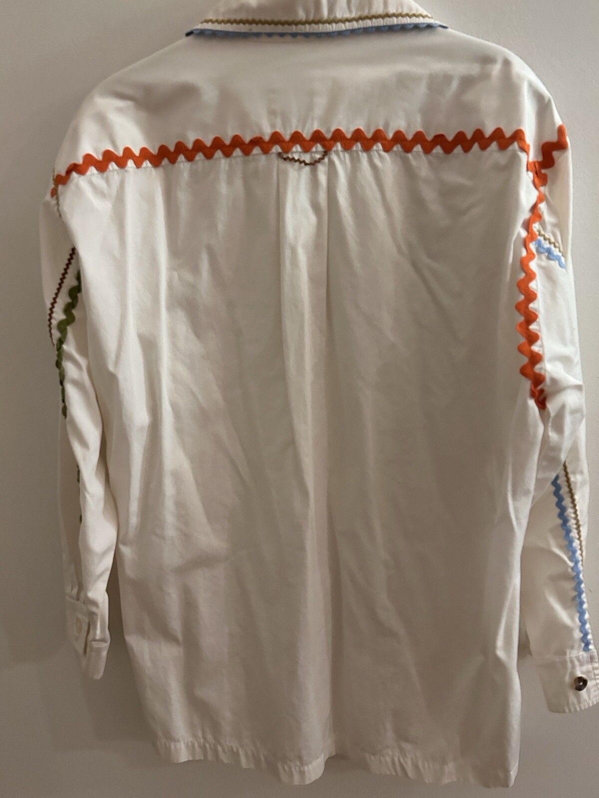 Vintage Todd Oldham Times 7 SZ S/M White Shirt Ric Rac Trim Henri Bendel #7027