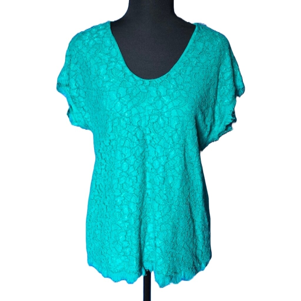 DVF Diane von Furstenberg Lace Blouse Teal Dressy Work Dressy Top Womens Small