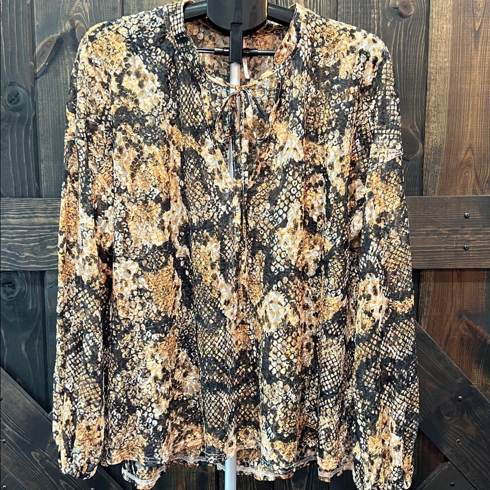 Free People Out For The Night Blouse M Animal Print Earth Tone Mixed Boho Chic