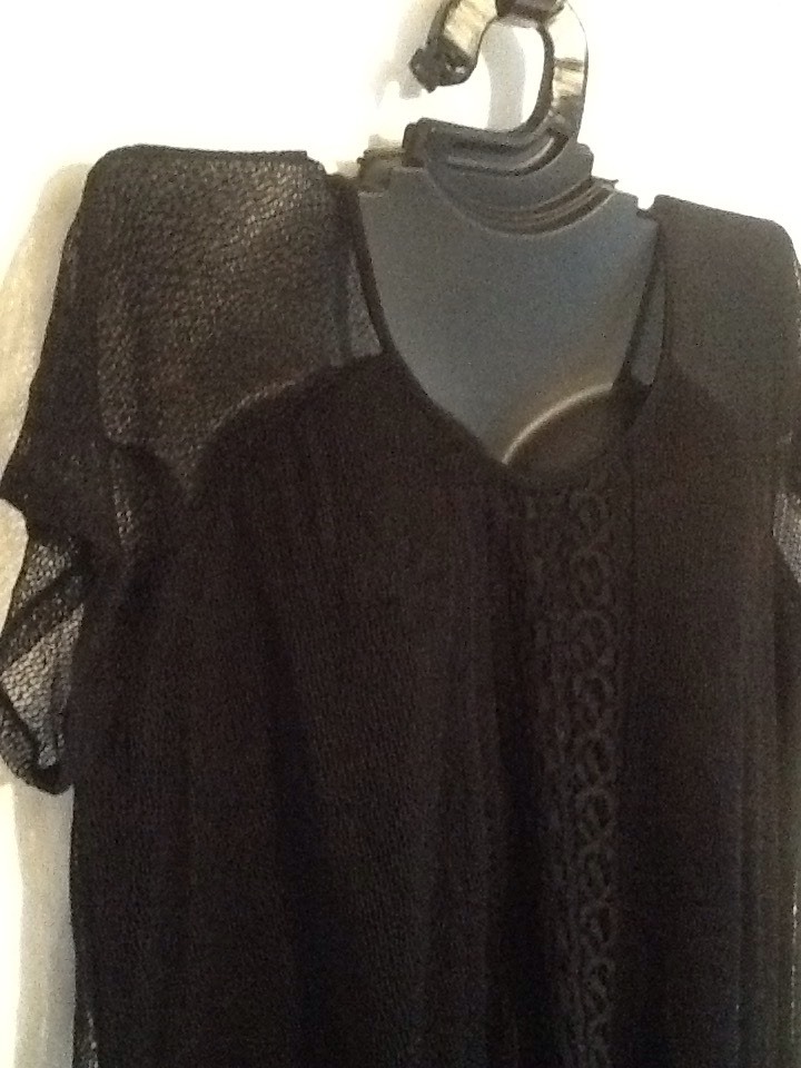 Isela Woman Lace Mesh Crochet Ladies Shirt Top Handkerchief Black NEW