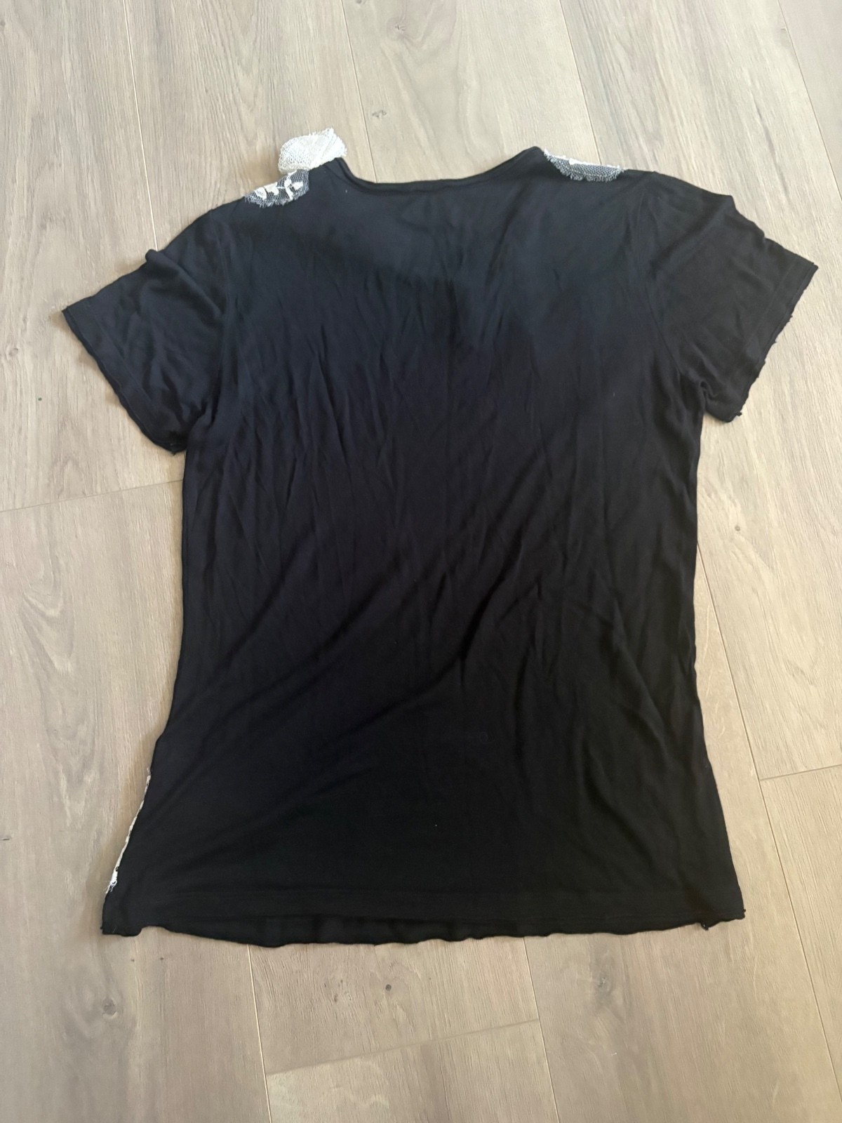 Red Valentino Black Modal Blend T-Shirt with White Lace Appliqué