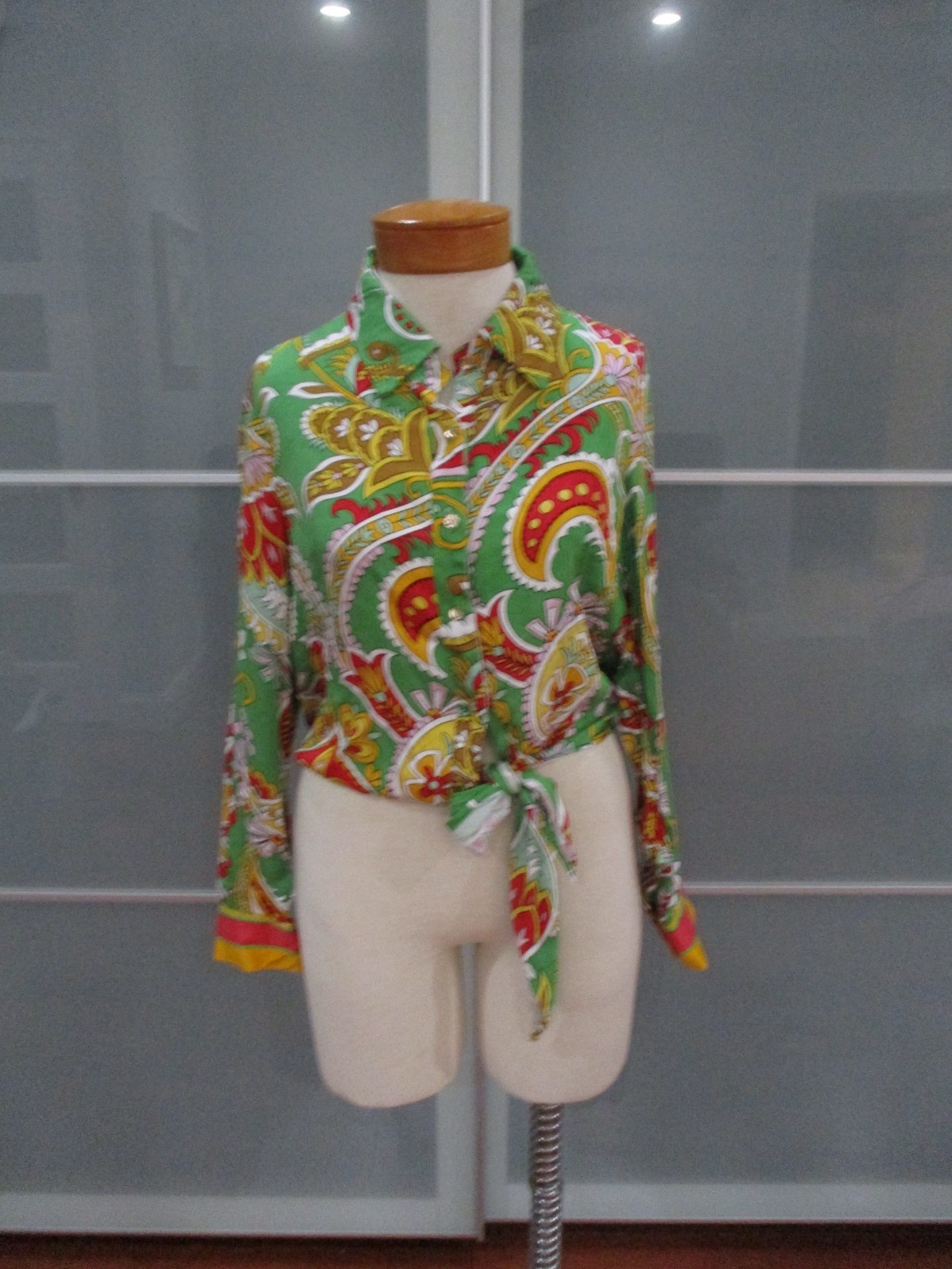 Haute Hippie Style Long Sleeve Paisley Print Tie Front Button Up Shirt Size M