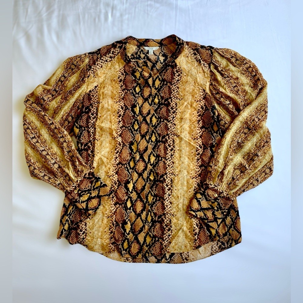 Joie‎ Snake Animal Print Button Down Long Sleeves 100% Viscose Blouse Top Size M