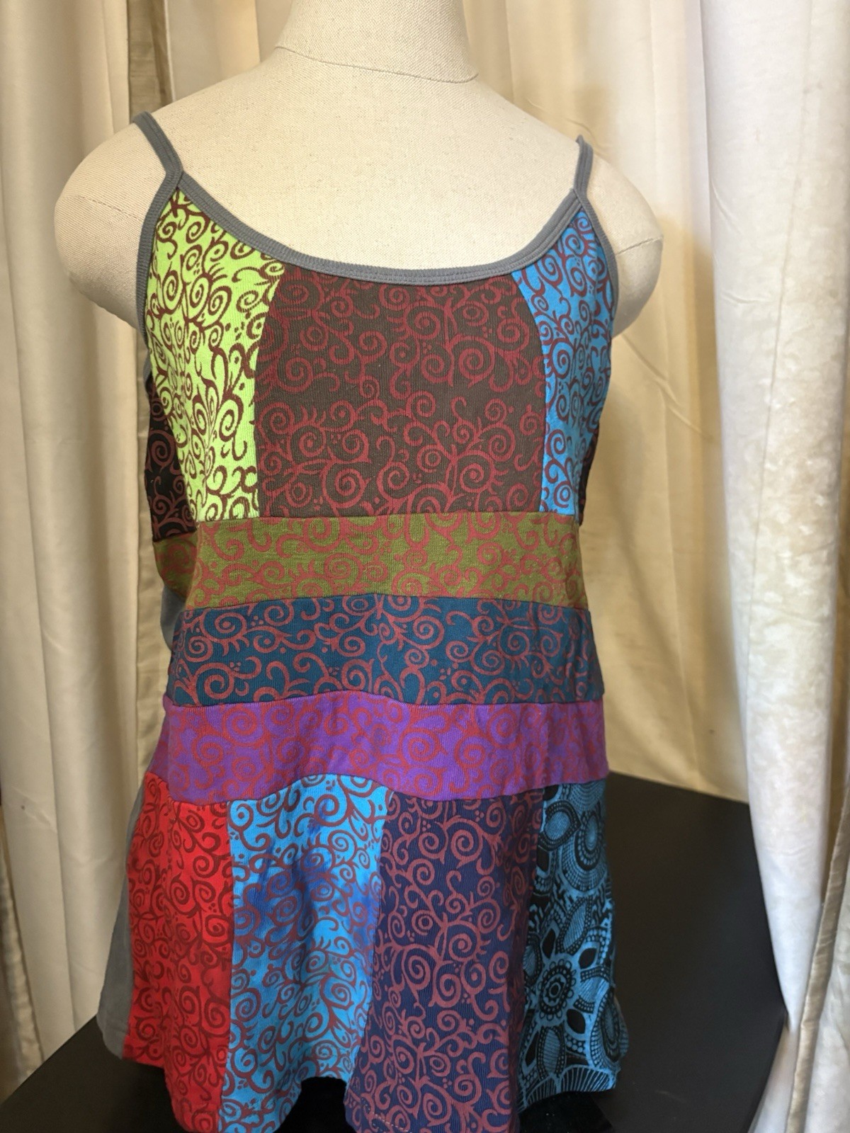 Womens XL 100% Cotton Patchwork Made In Nepal Boho Patchworks Grey Defect