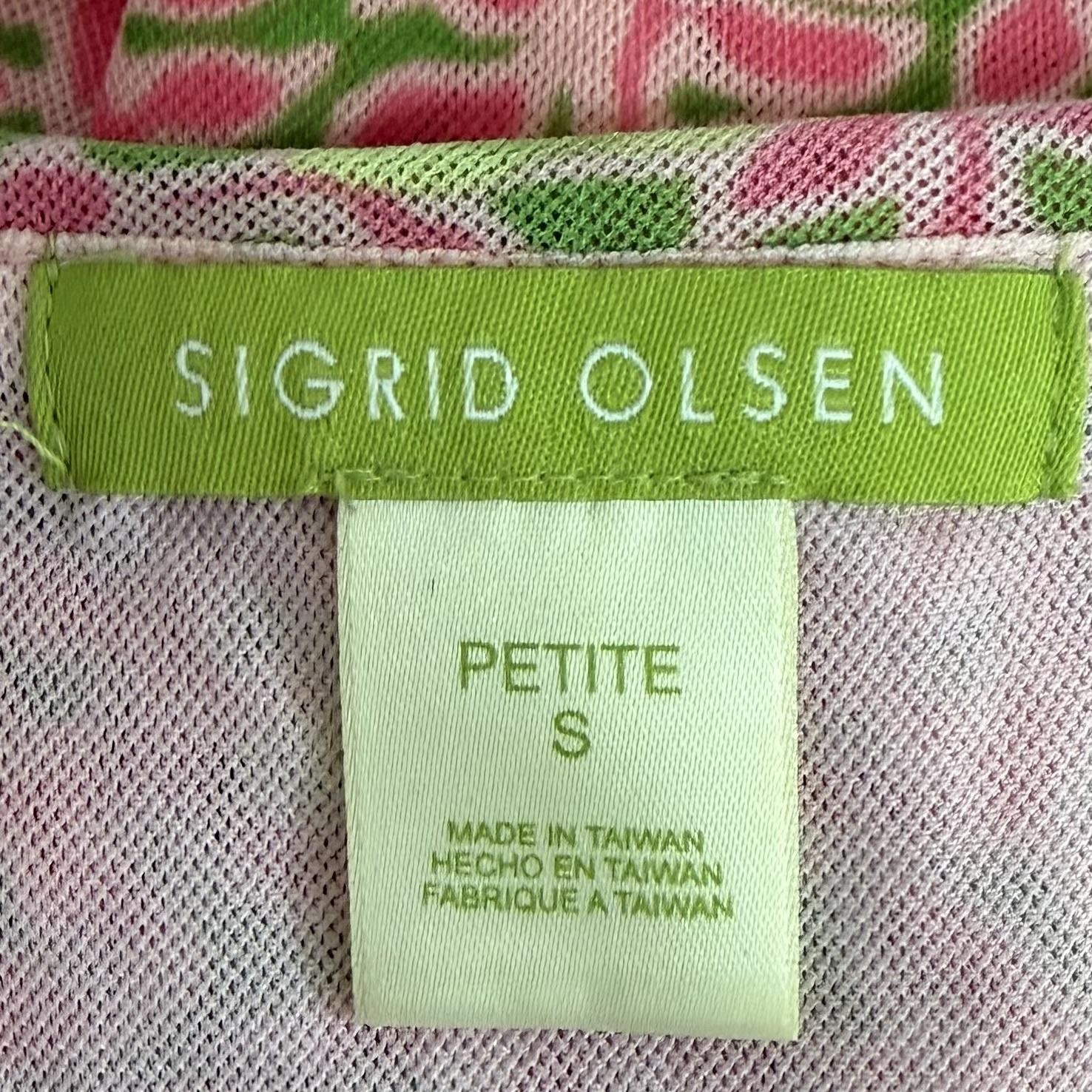 Sigrid Olsen Top Womens Petite Small Pink Floral Nylon Lined Pullover 3/4 Sleeve