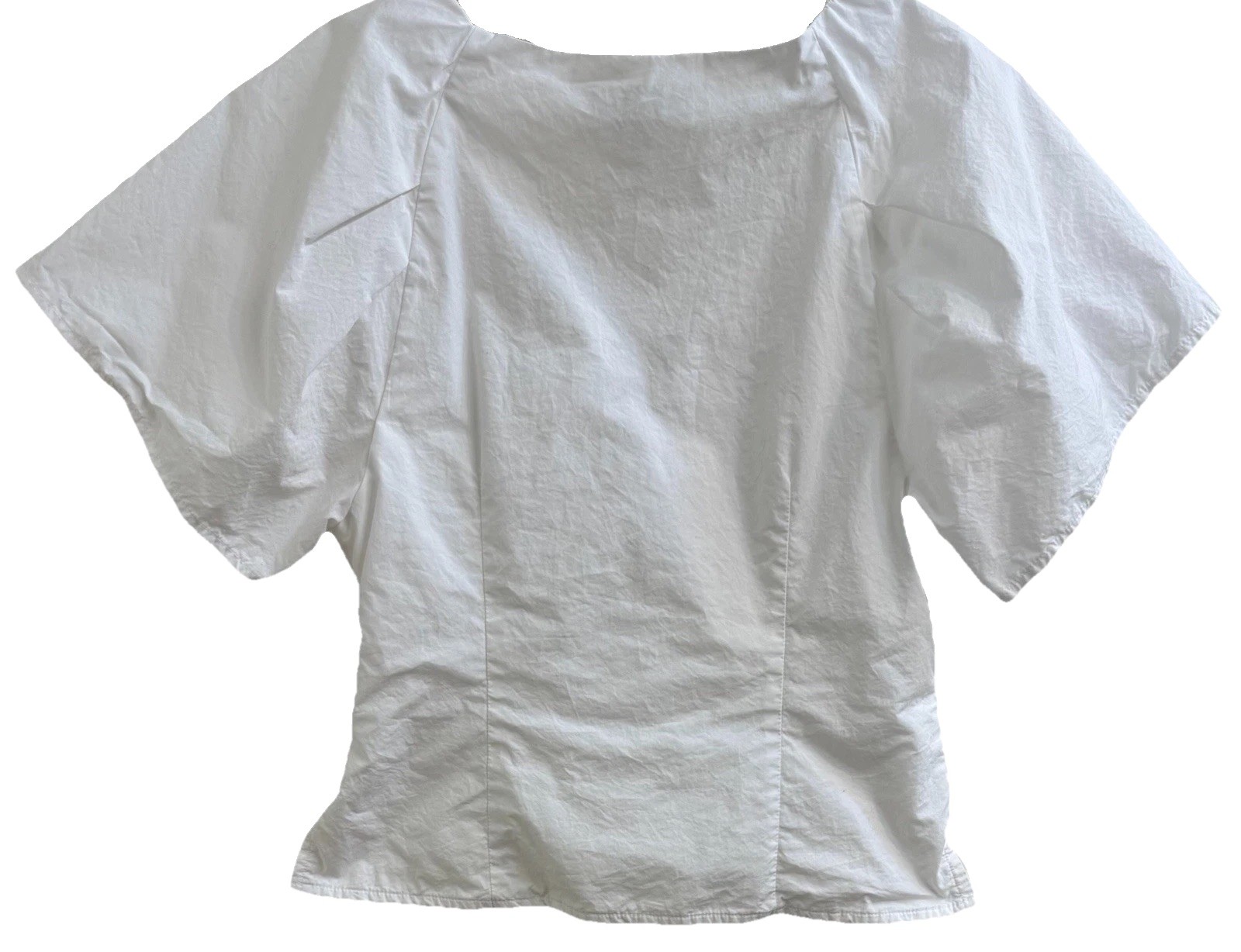 BANANA REPUBLIC White Fitted Poplin Cotton V-Neck Top Ruched Front Side Zip (10)
