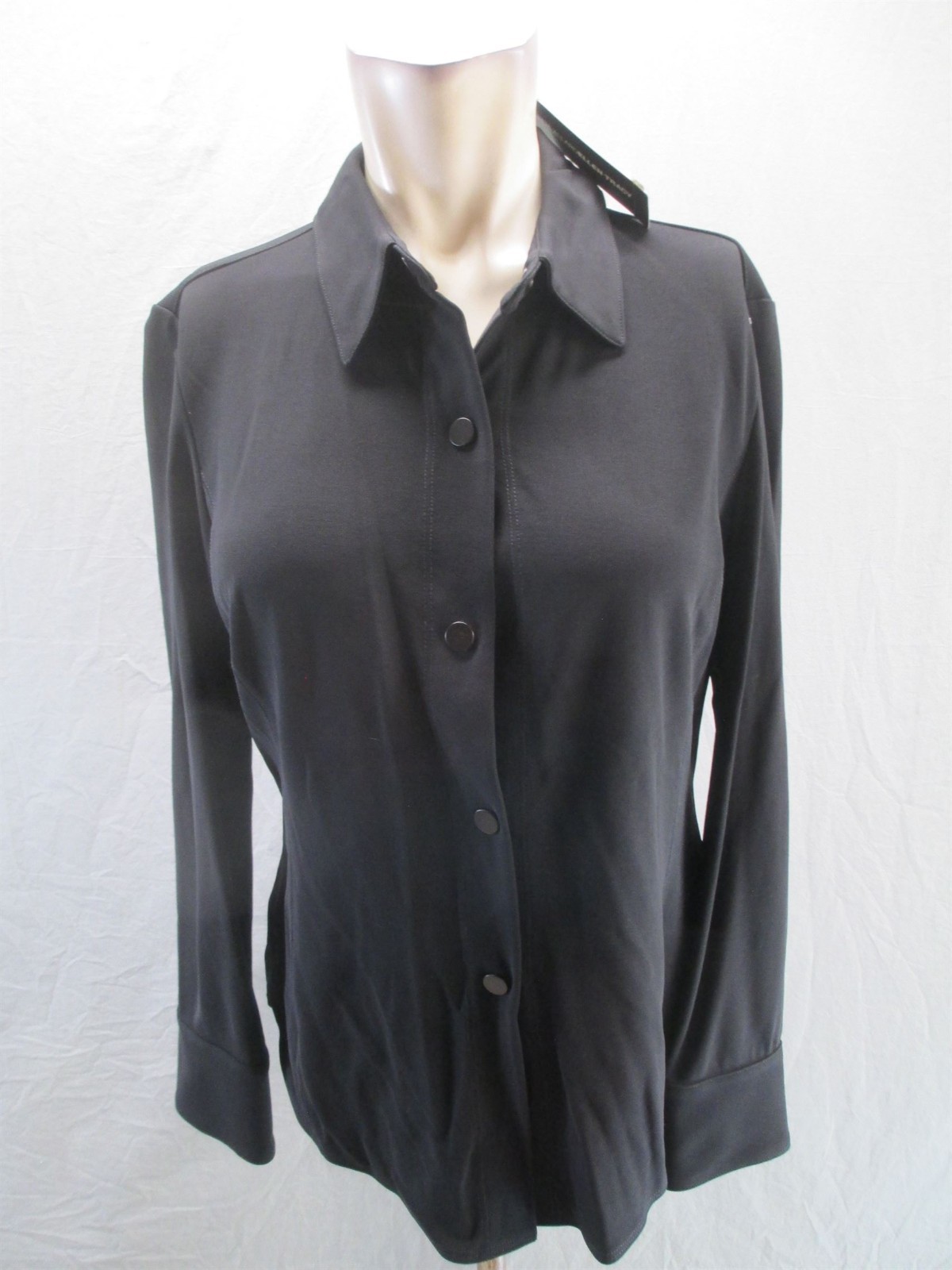 NWT Linda Allard Ellen Tracy Size 12P Womens Black Button Up Basic Shirt 372