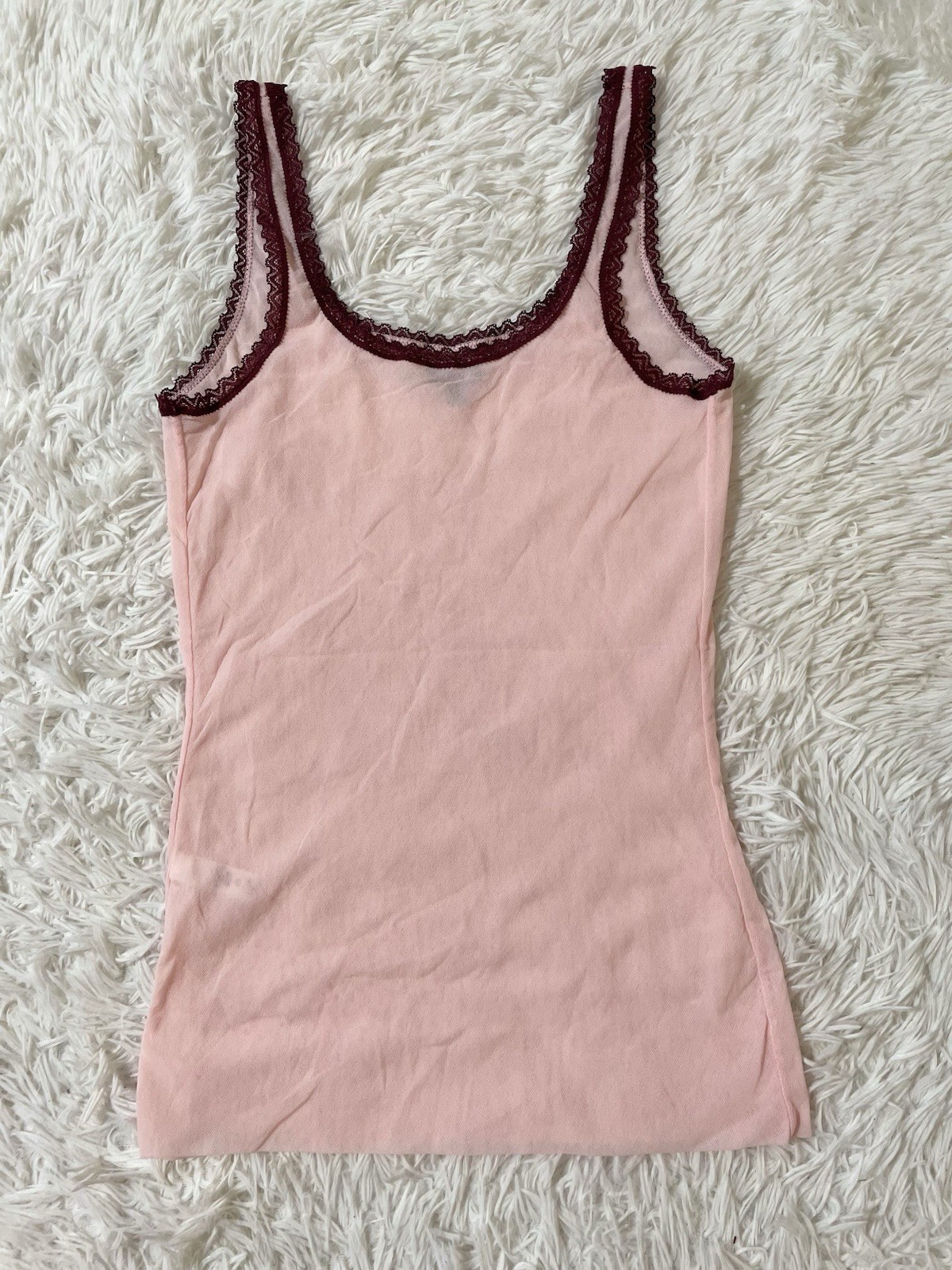 COSABELLA Y2K 90s Fairy Whimsy Luxe Italy Lace Trim Sheer Mesh Cami Tank Pink M