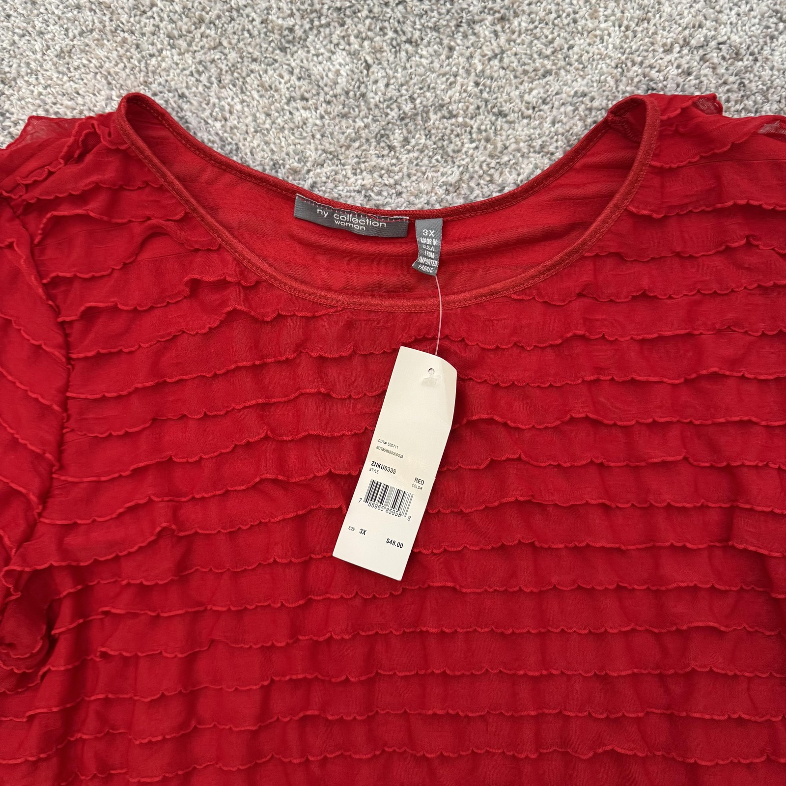NY Collection Blouse 3X Plus Red Ruffles Holiday Christmas Party Boho Office