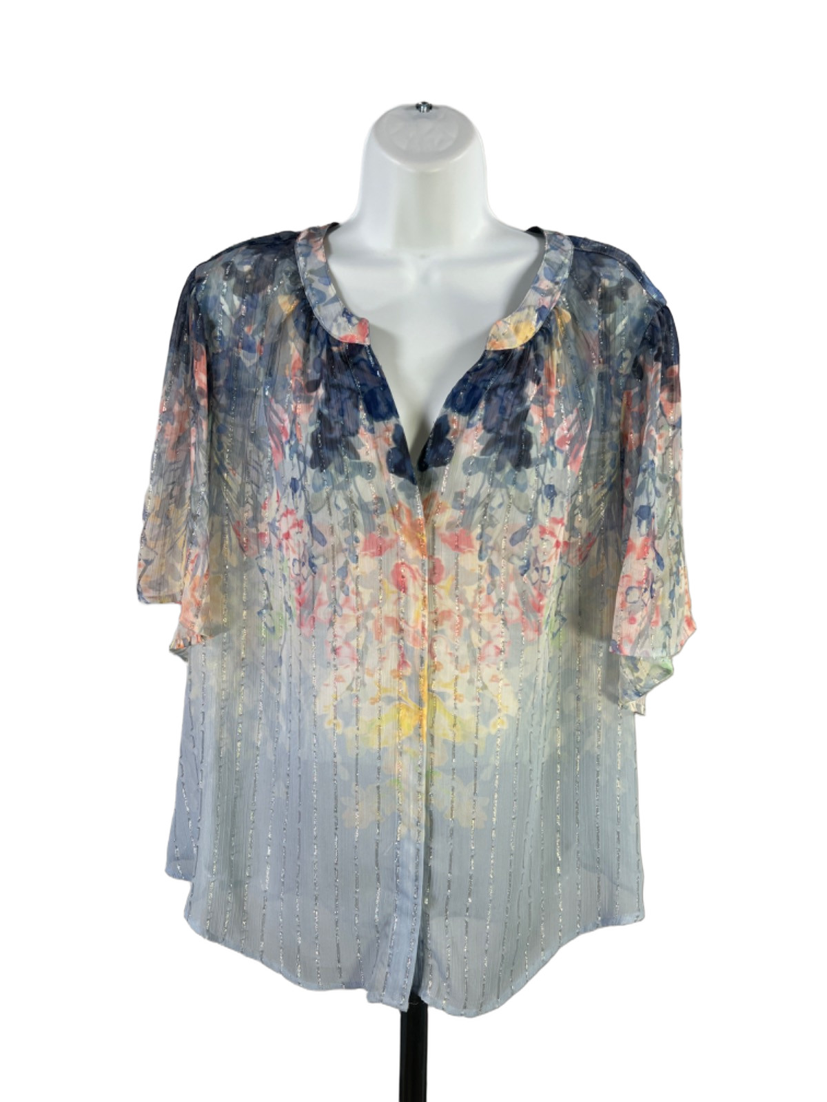 Chico’s Women’s Multicolor Metallic Sheer Butterfly Sleeve Blouse – 3/US 16