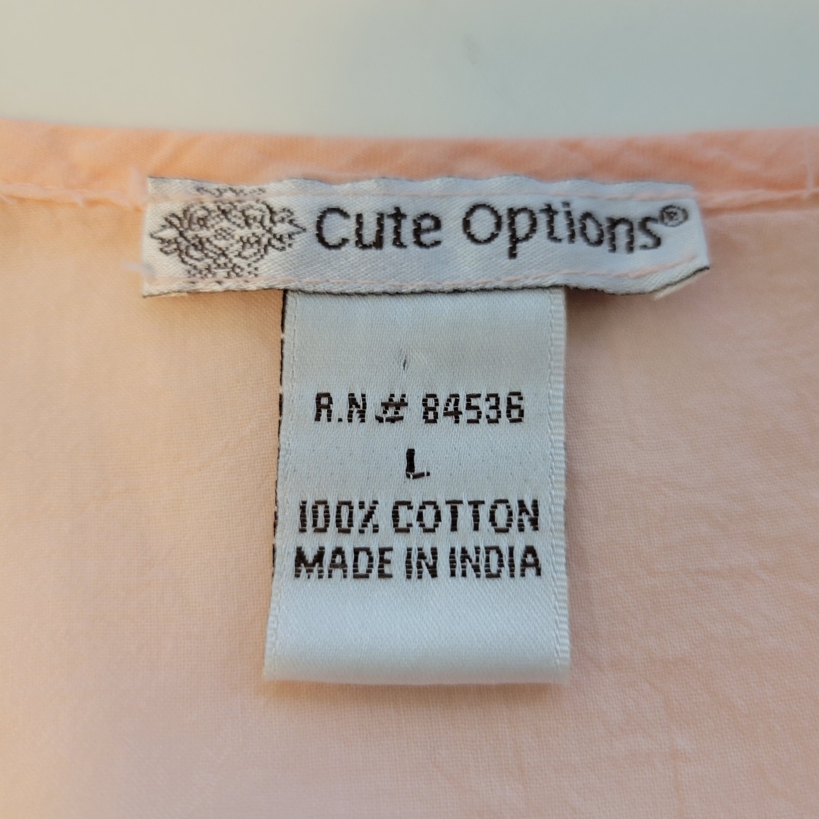 Cute Options 100% Cotton Peachy Pink 3/4 Sleeve Coquette Crochet Boho Top Large