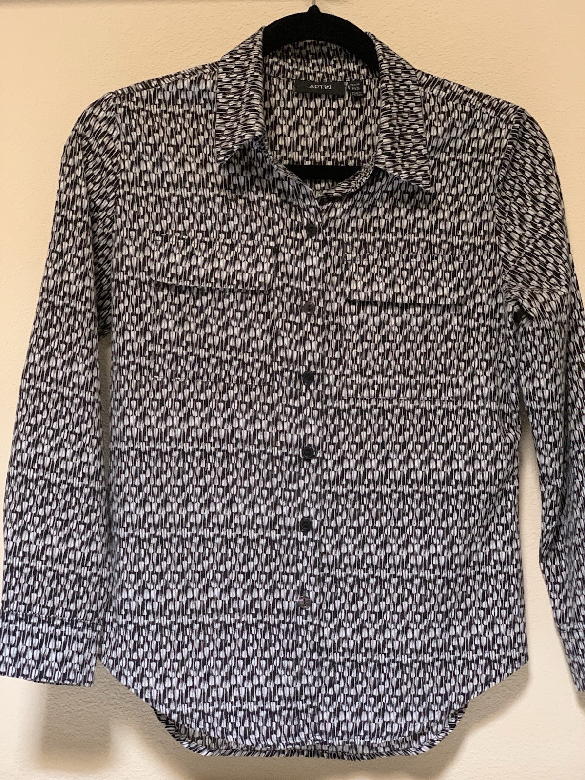 Apt. 9 Women’s Petite Blouse Size XSP PXS Black White Utility Button Up Shirt