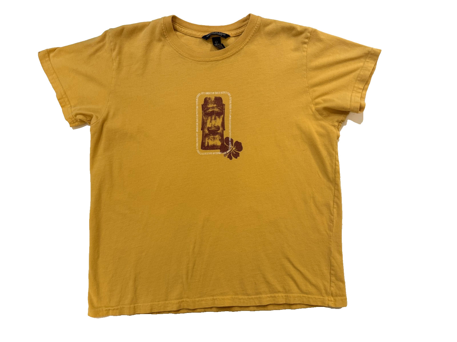 Vintage 90s American Eagle TShirt Womens Large Mustard Yellow Flower USA RARE