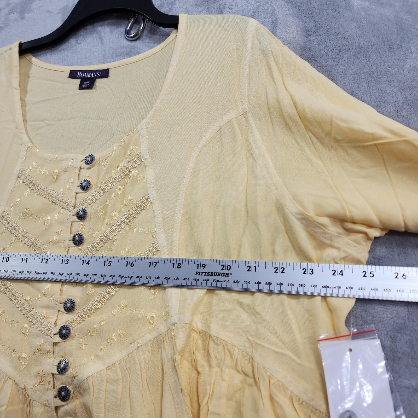 NEW Roaman’s Top Womens 20W Yellow Tunic Ruffled Short Sleeve Tunic Peasant