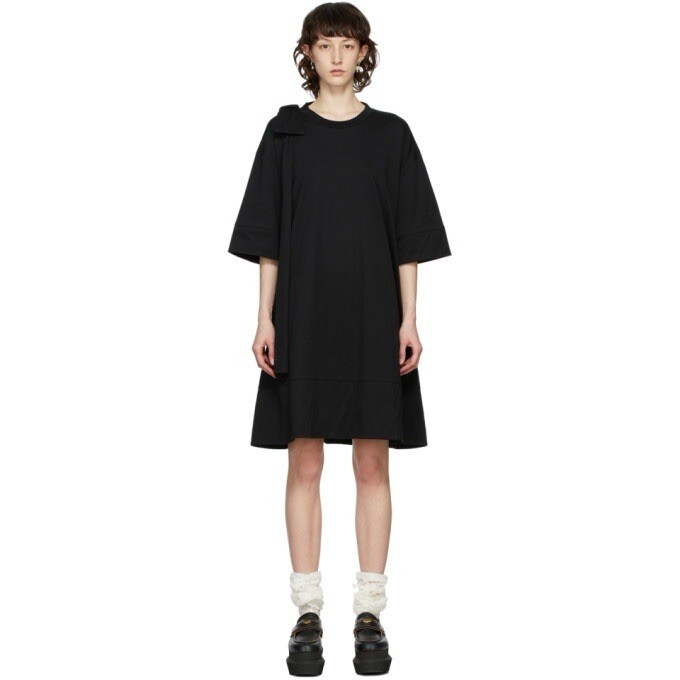 Simone Rocha Self Tie Bow At Shoulder Tunic Dress Color Black Size XS