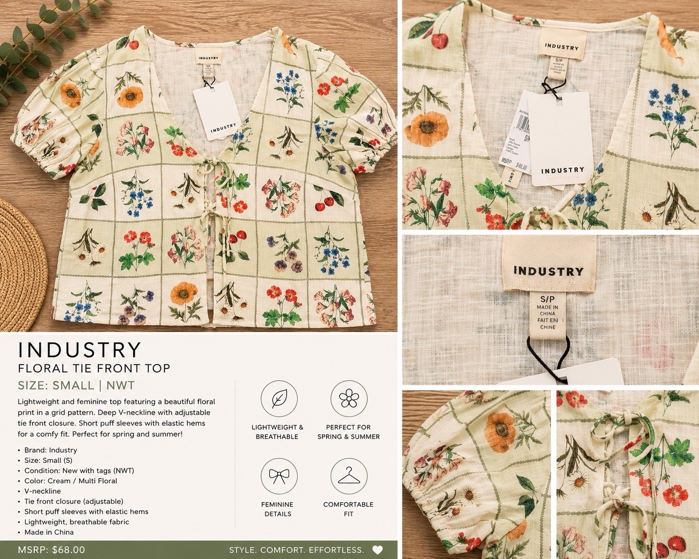 Industry Floral Tie-Front Blouse – NWT – Size Small (MSRP $68.00)
