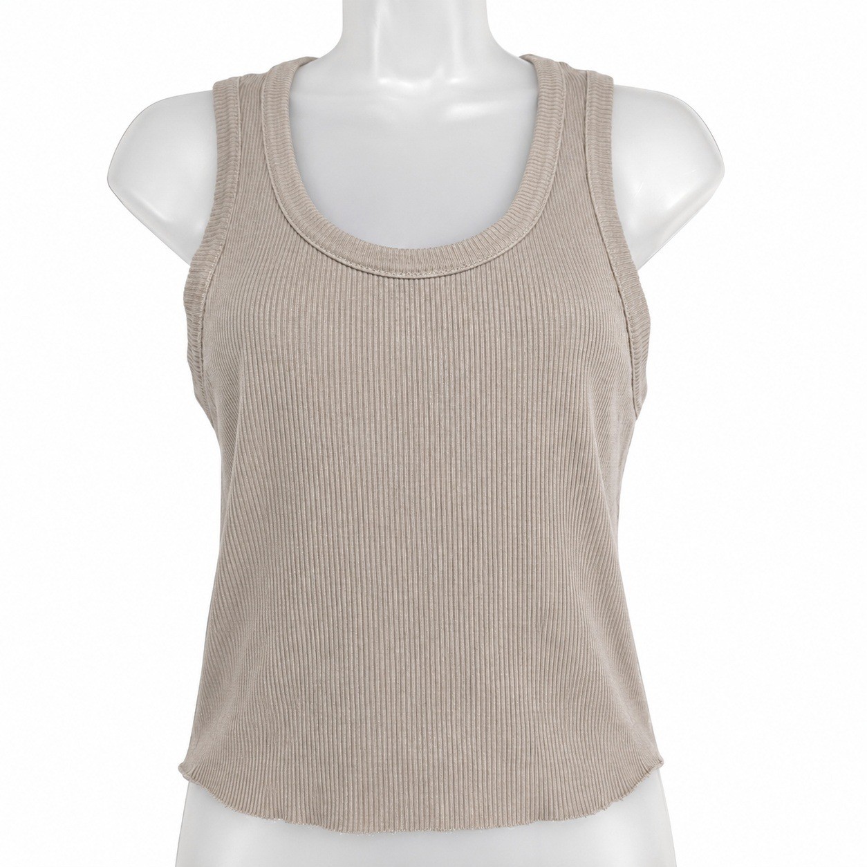AGOLDE Poppy Tank Top Womens M Taupe Ribbed Organic Cotton Stretch Hippie Earthy