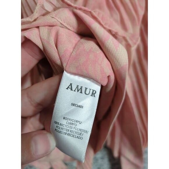 AMUR Women Coquette Romantic Ballet Wrap Top L Pink Floral Pleated Ruffle Blouse