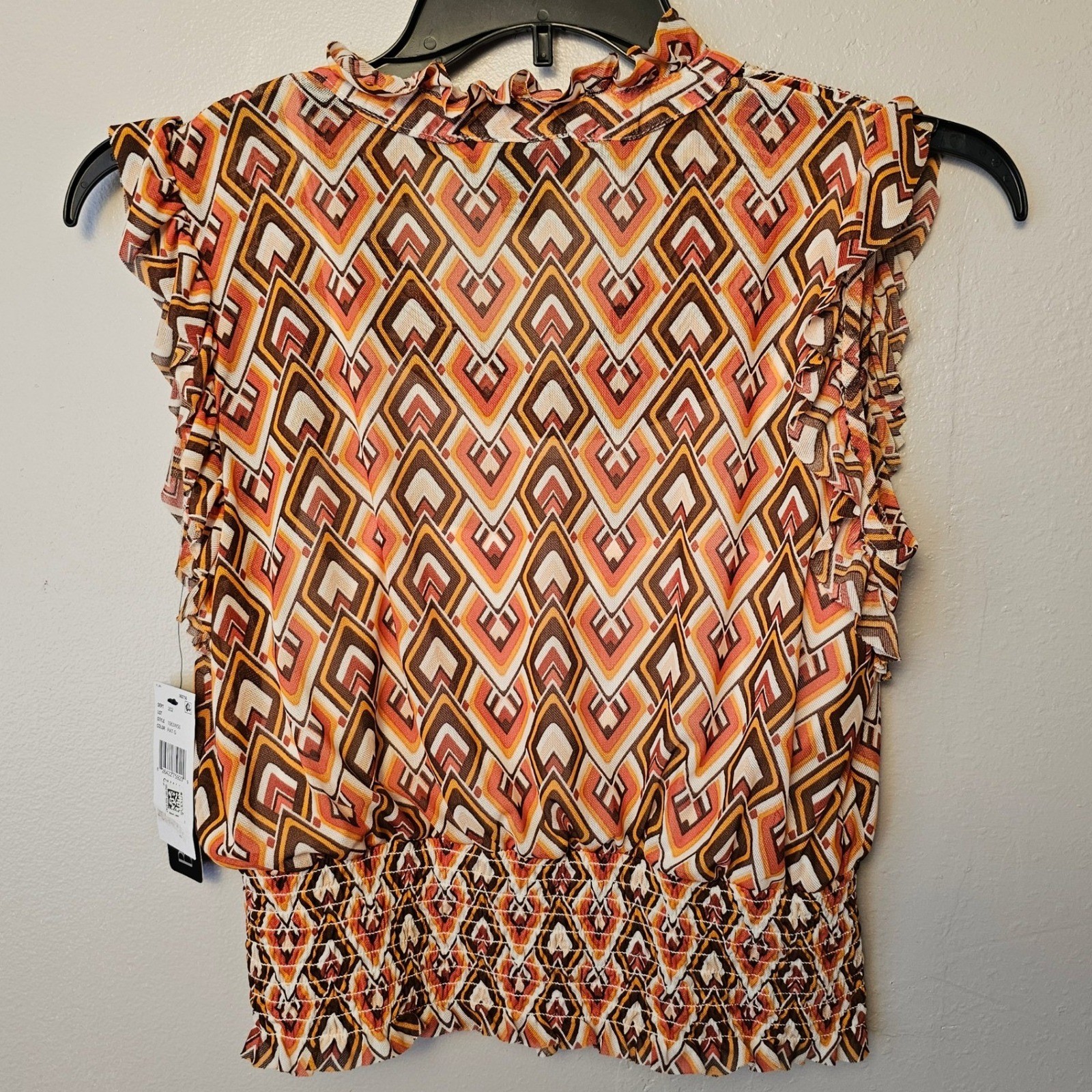BCX Womens 2 pc Geometric Mesh Sleeveless Smocked Waist Blouse with cami Small