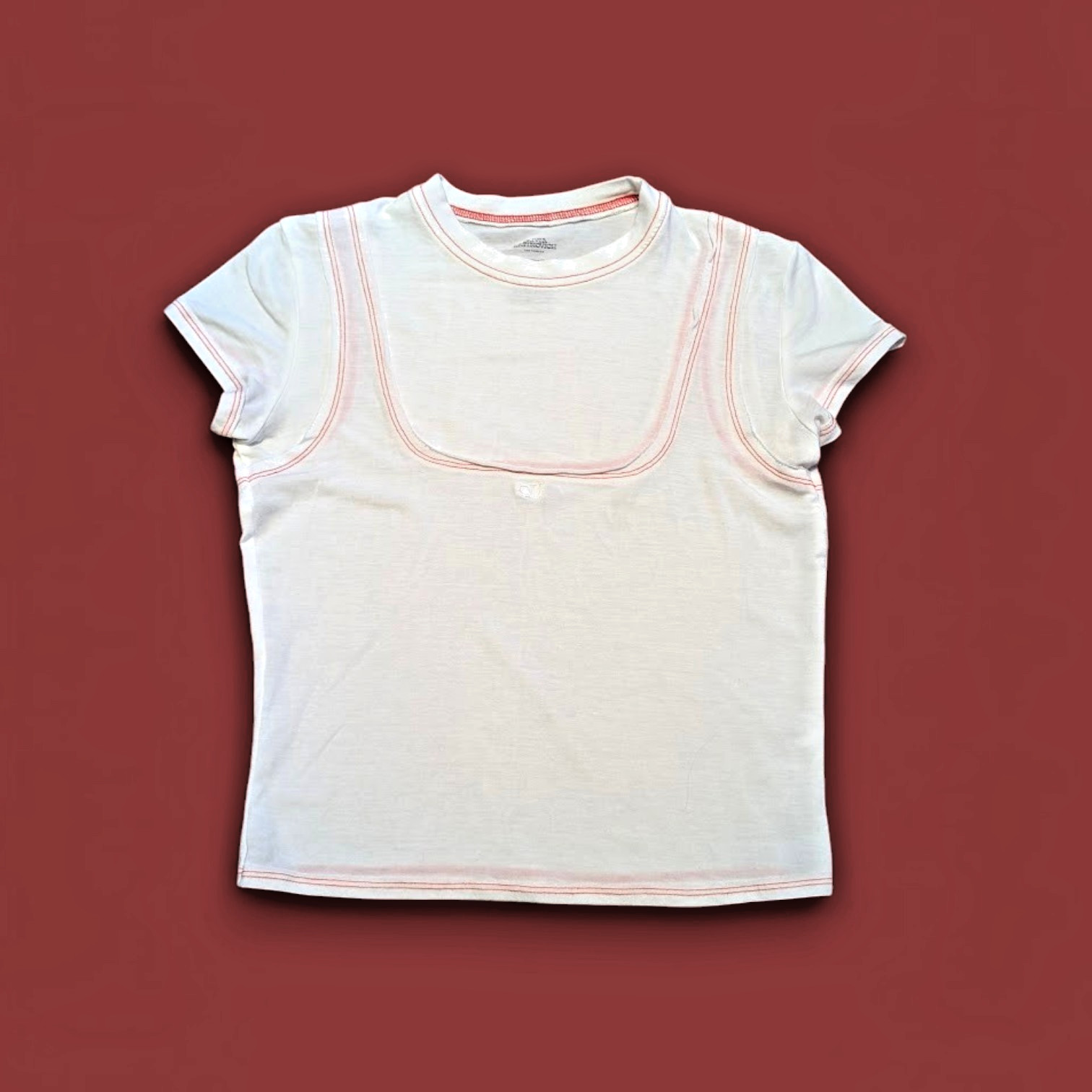 OLIVIA LATINOVICH white red contrast stitching Y2K style crop baby tee top S 1B