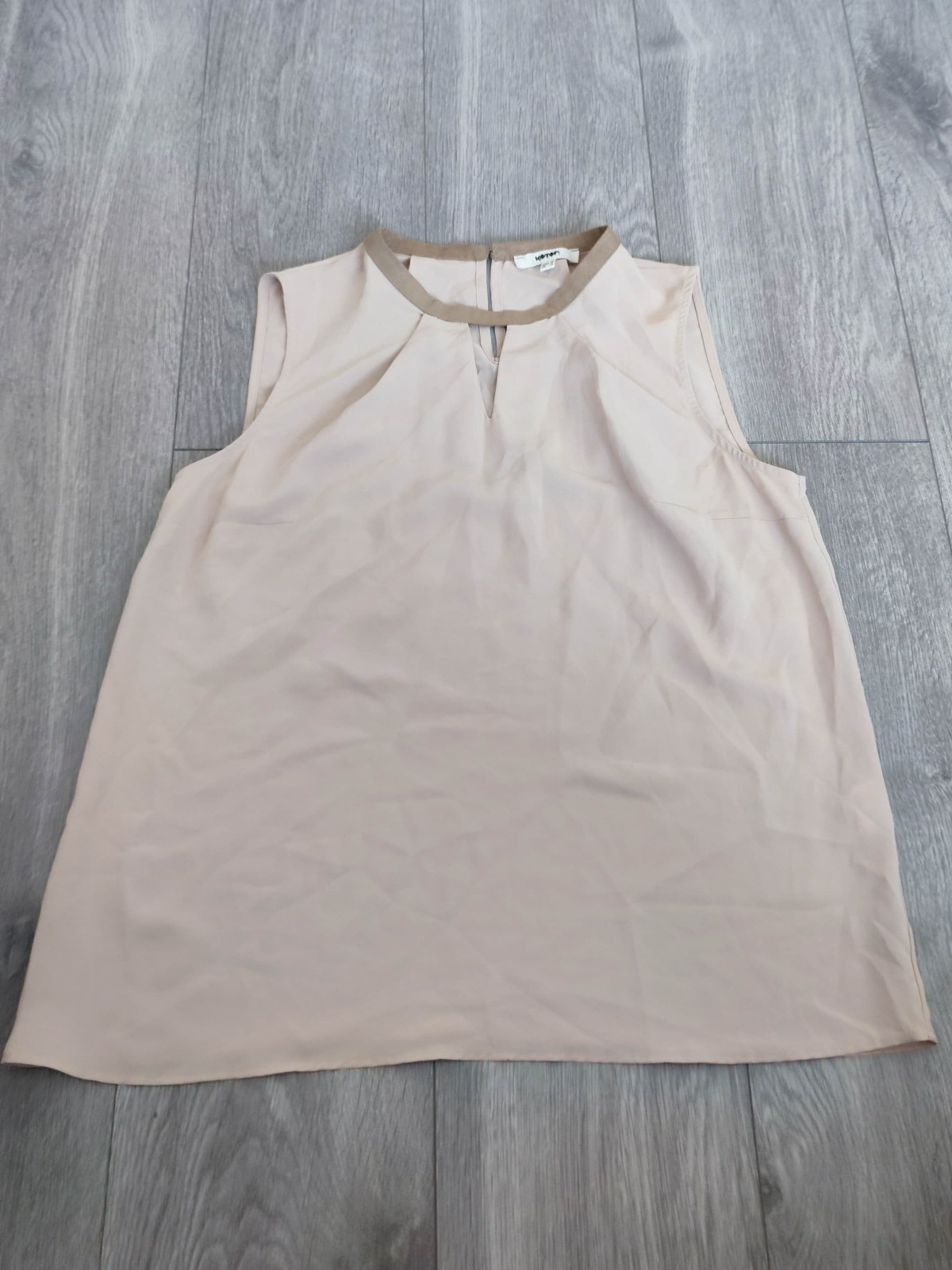 Koton Beige Sleeveless Blouse with Contrast Neckline Detail