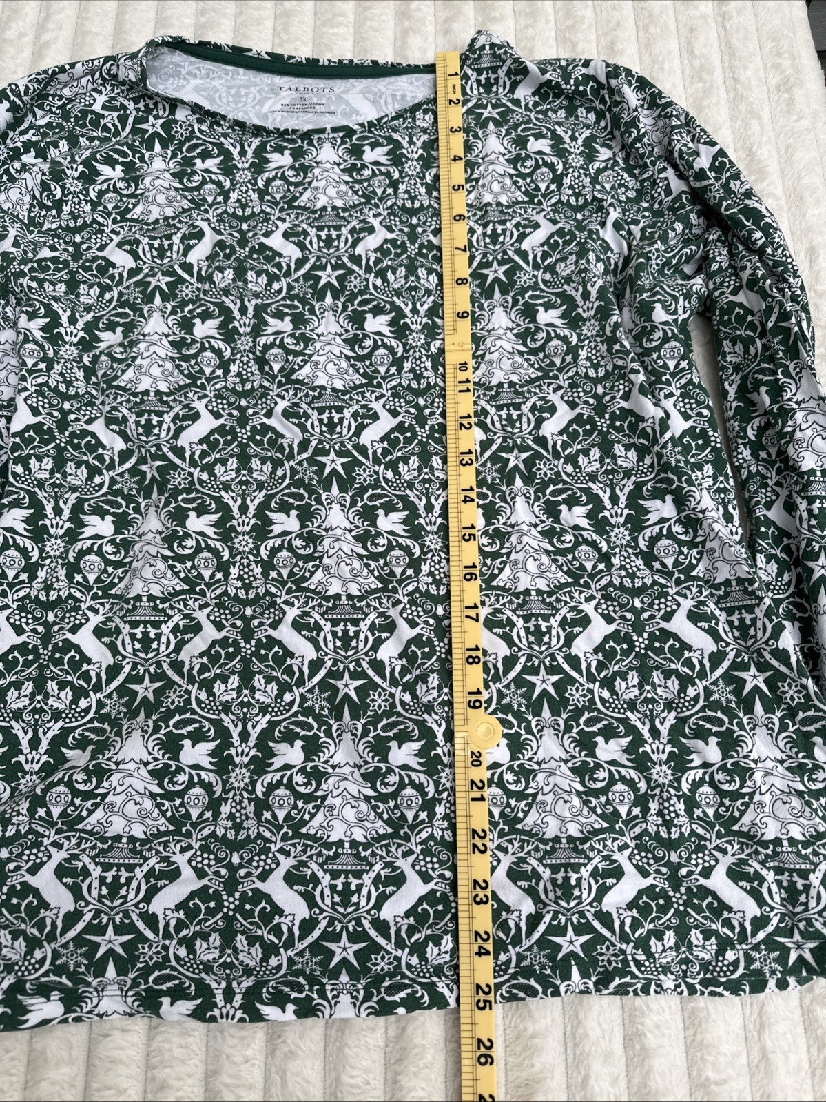 Talbots Women Green Holiday Theme Long Sleeves 95% Cotton 5% Spandex Size 3X