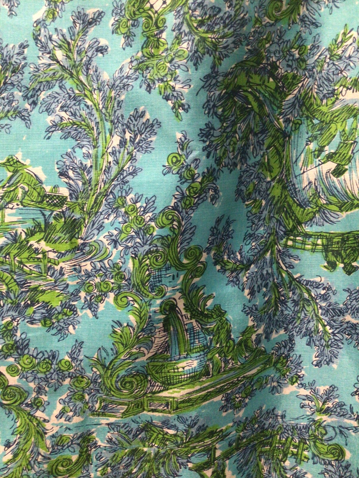 NOS Vtg 60’s Silk Sash Collar Boxy Turquoise Floral Short Sleeve Blouse L