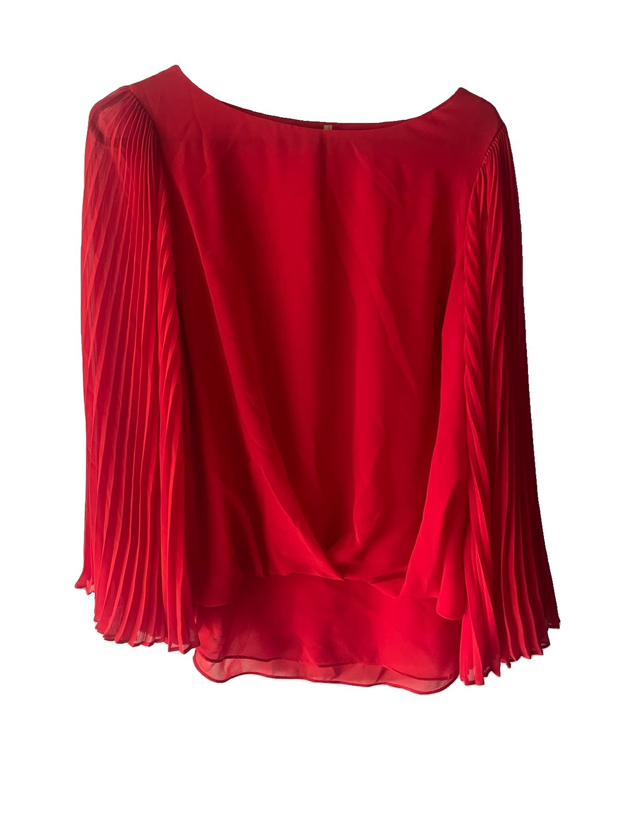 Vince Camuto Red Chiffon Blouse Pleated Accordion Bell Sleeves Size Petite Large