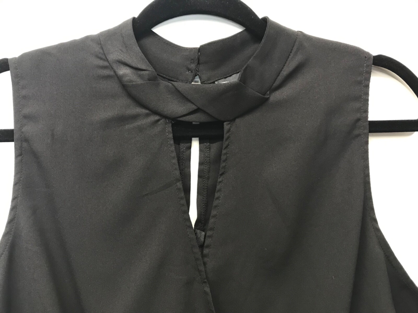 7th Avenue Design Studio Top Black Sleeveless Peplum Faux Wrap Keyhole Blouse