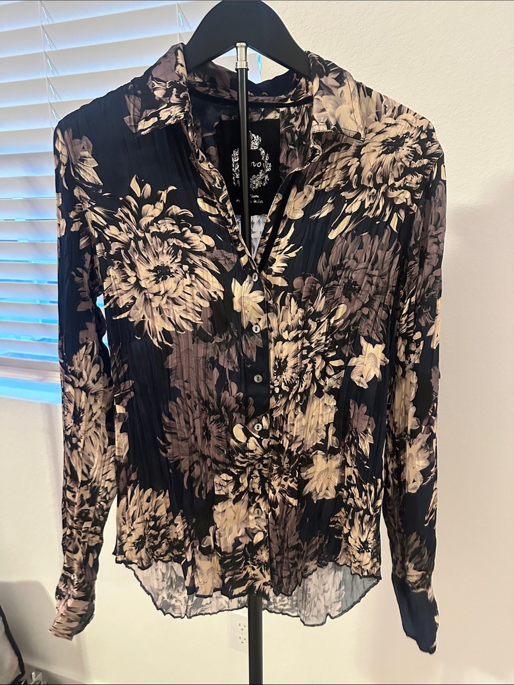 Cino Medium 100% Viscose Floral Button Front Blouse Boho Sheer Lightweight