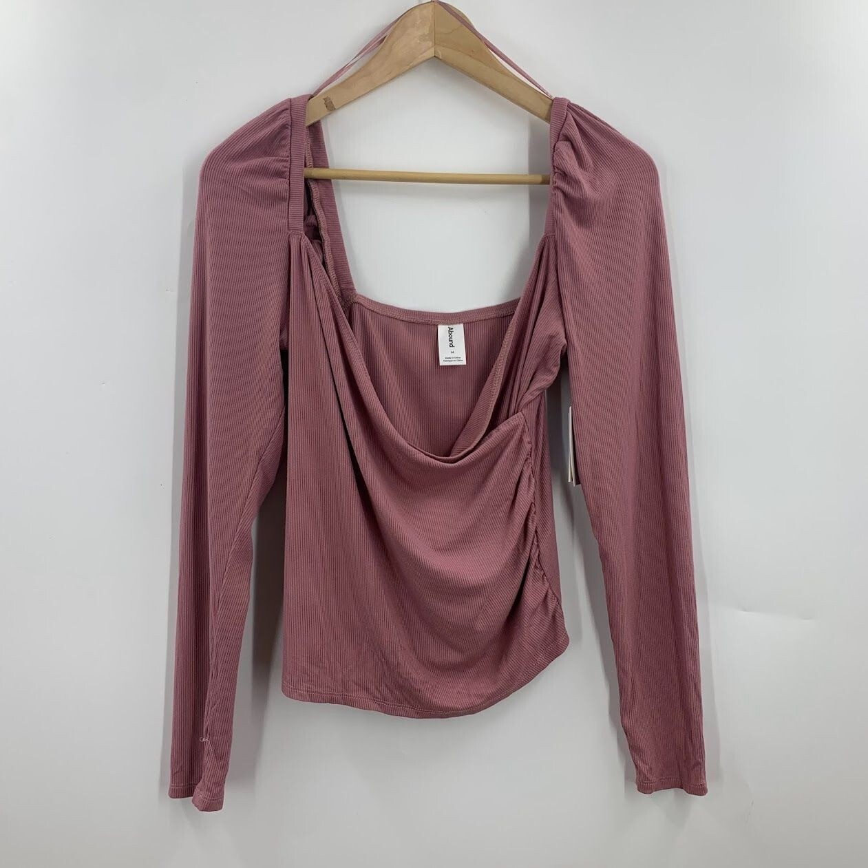 Nordstrom Abound Women’s Square Neck Long Sleeve Top in Pink Nostalgia SZ M NWT