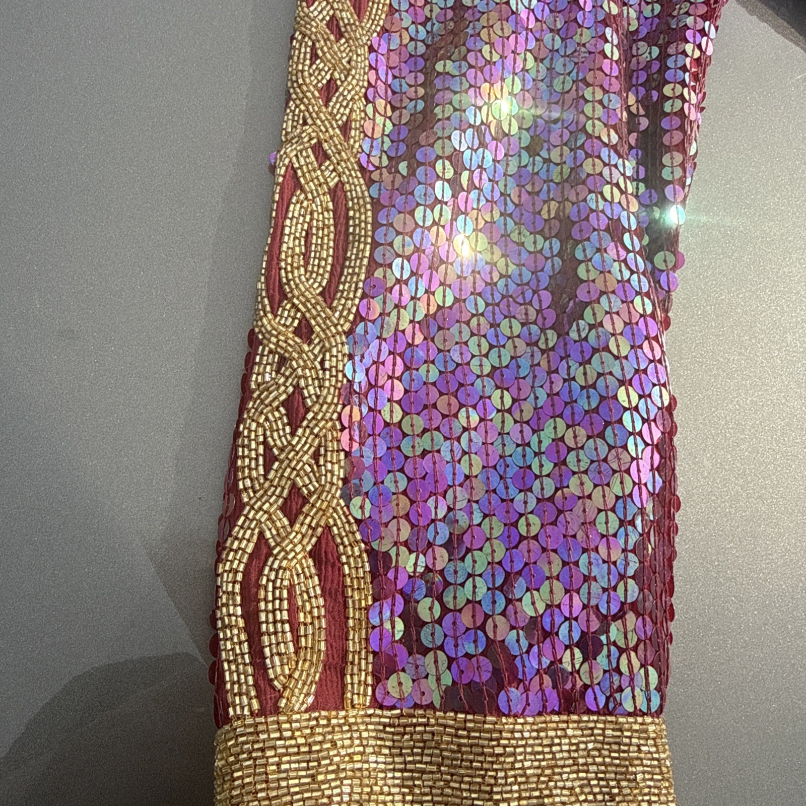 Joan Leslie Purple Gold Sequins Beaded Formal Long-Sleeve 100% Silk Top Size XL