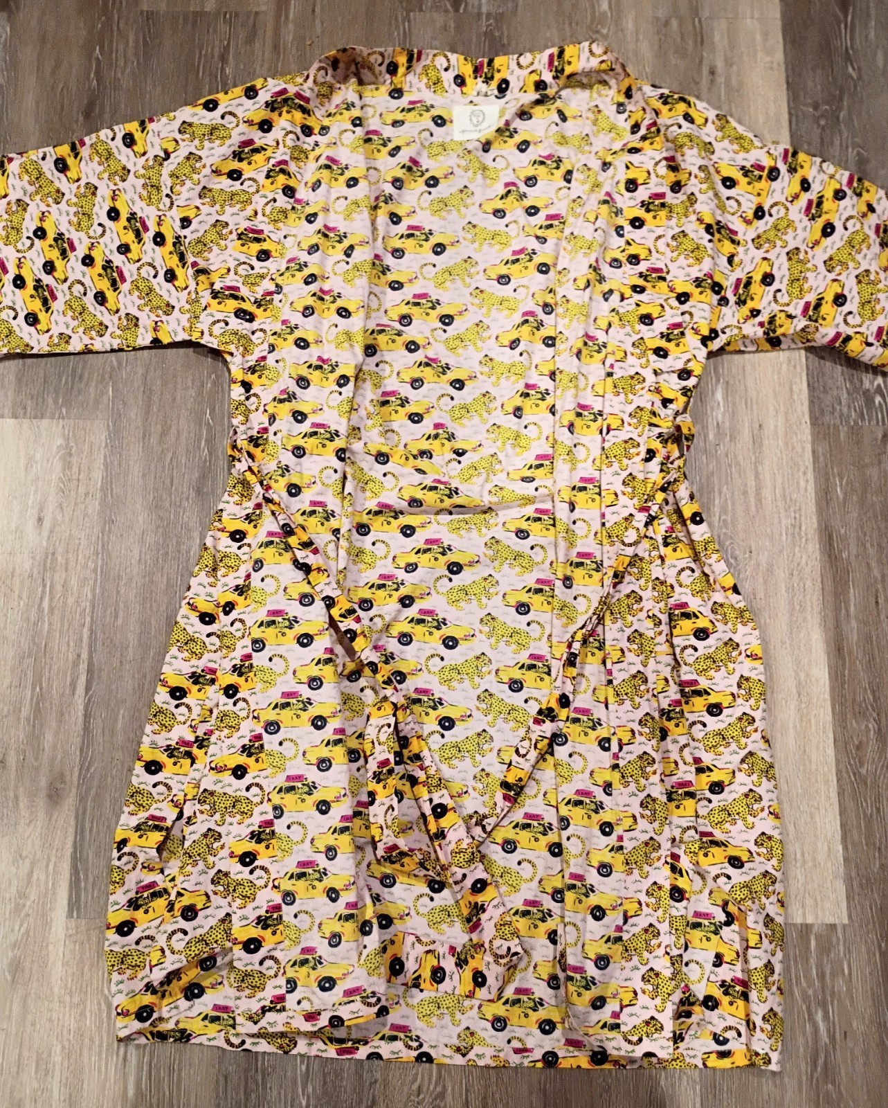 PRINT FRESH SZ 3/4X PLUS TAXI PLEASE/LEOPARDS ORGANIC COTTON ROBE KIMONO RARE