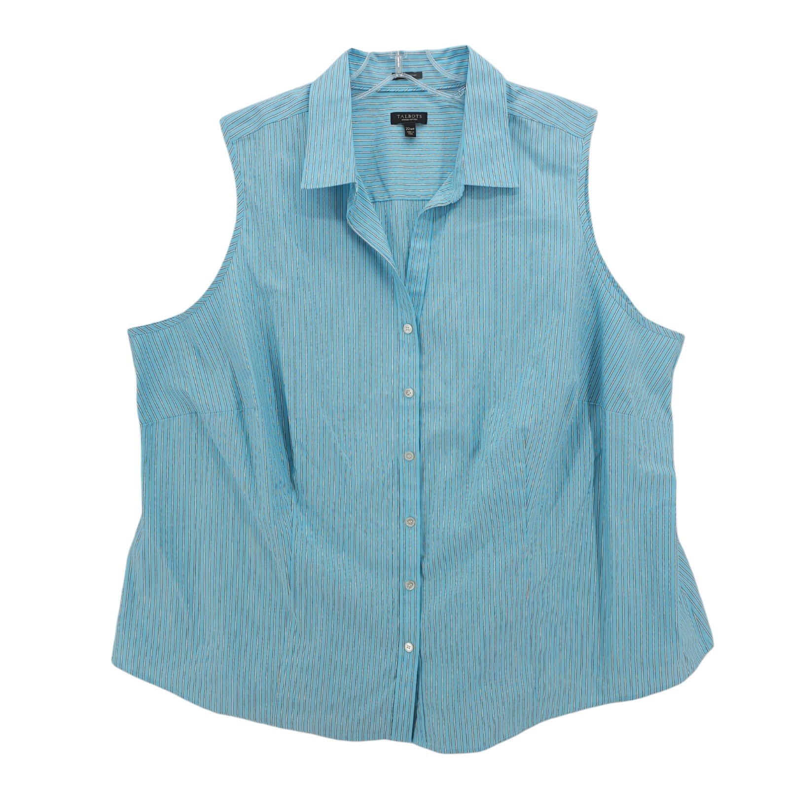 TALBOTS Blue Striped Sleeveless Button Shirt Wrinkle Resistant Stretch Size 22WP