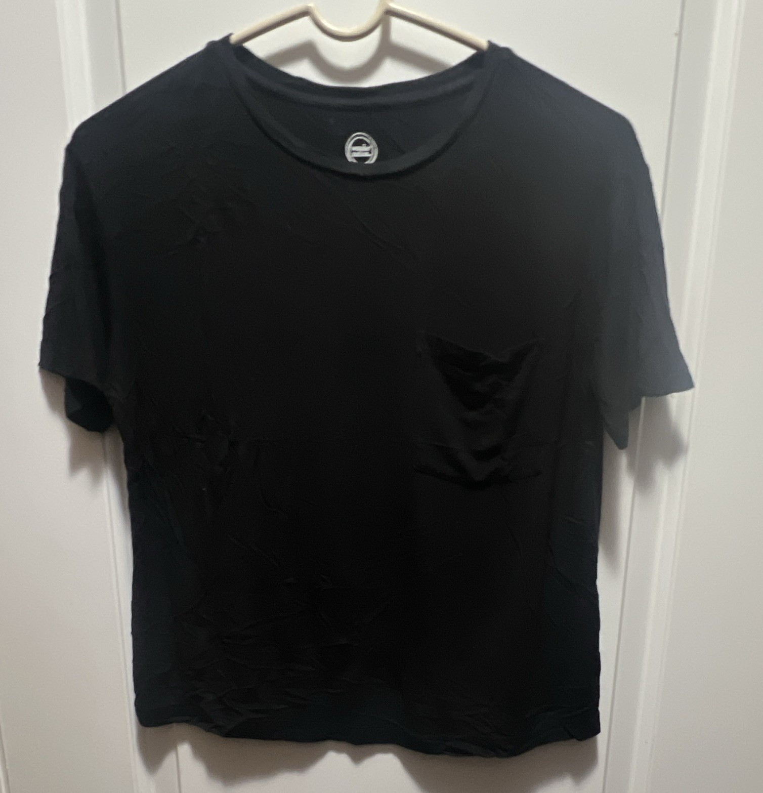 Wonder Nation Unisex Adults L Black Solid Crew Neck Short Sleeve Pocket Tee