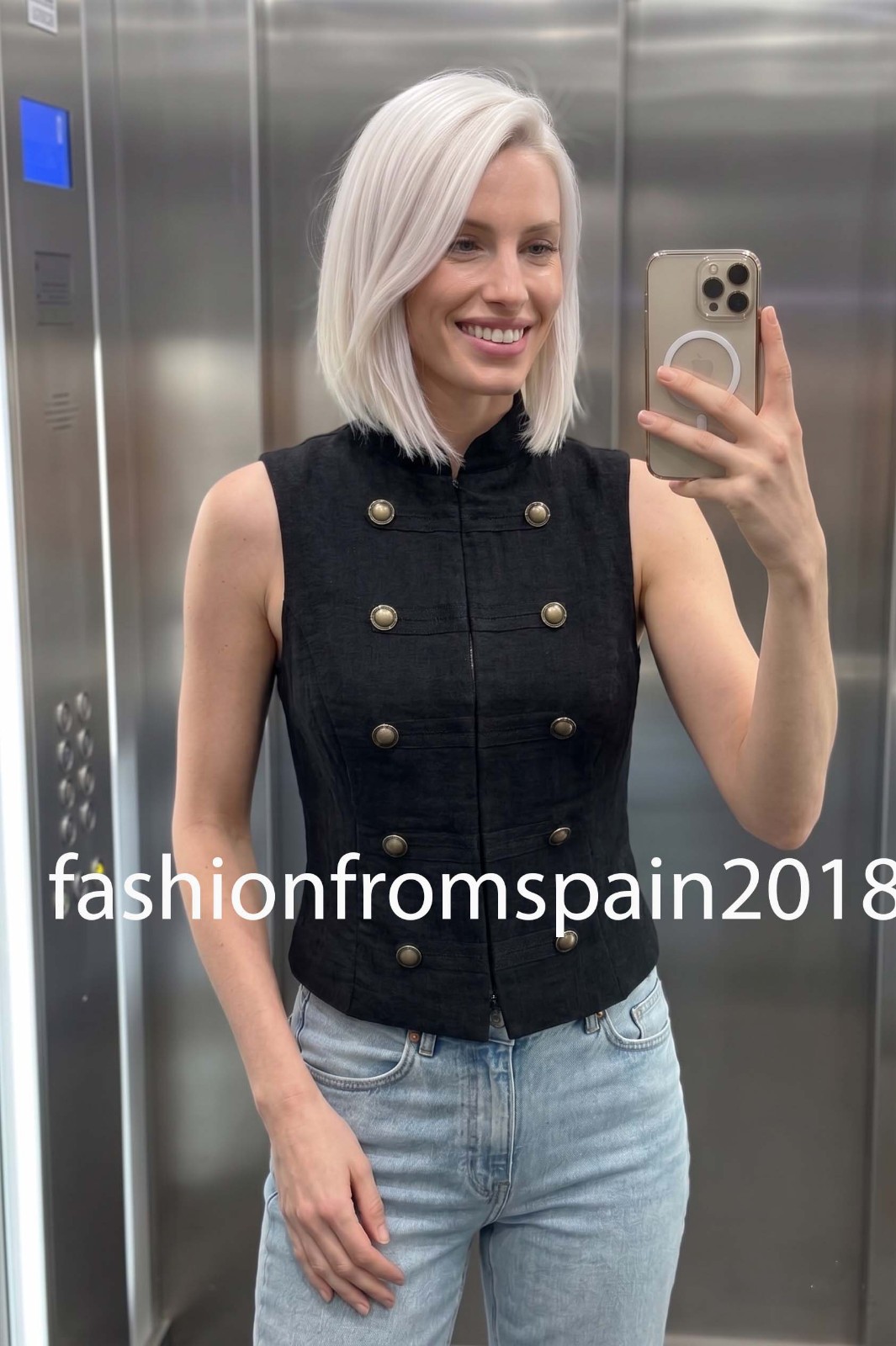 ZARA NEW WOMAN ARMY SLEEVELESS BUTTON SHIRT VEST BLACK XS-XL 7969/223/800