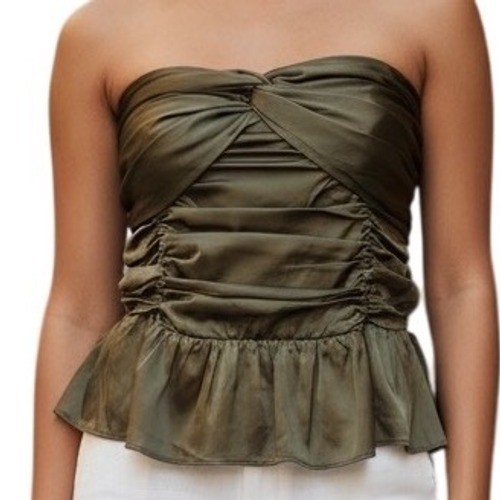 EXPRESS Olive Green Satin Smocked Ruched Strapless Peplum Top Size Large