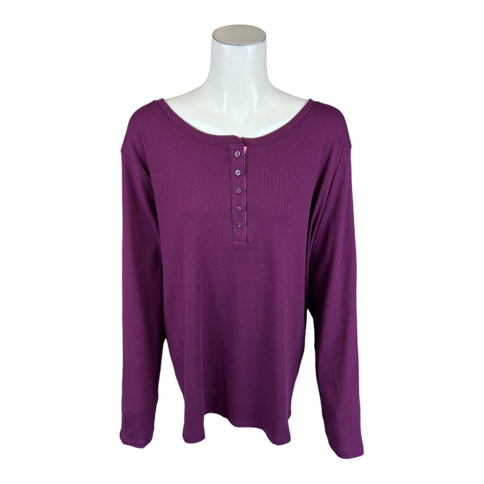 Candace Cameron Bure Regular Long-Sleeve Henley Top Solid Purple 4X Plus Size