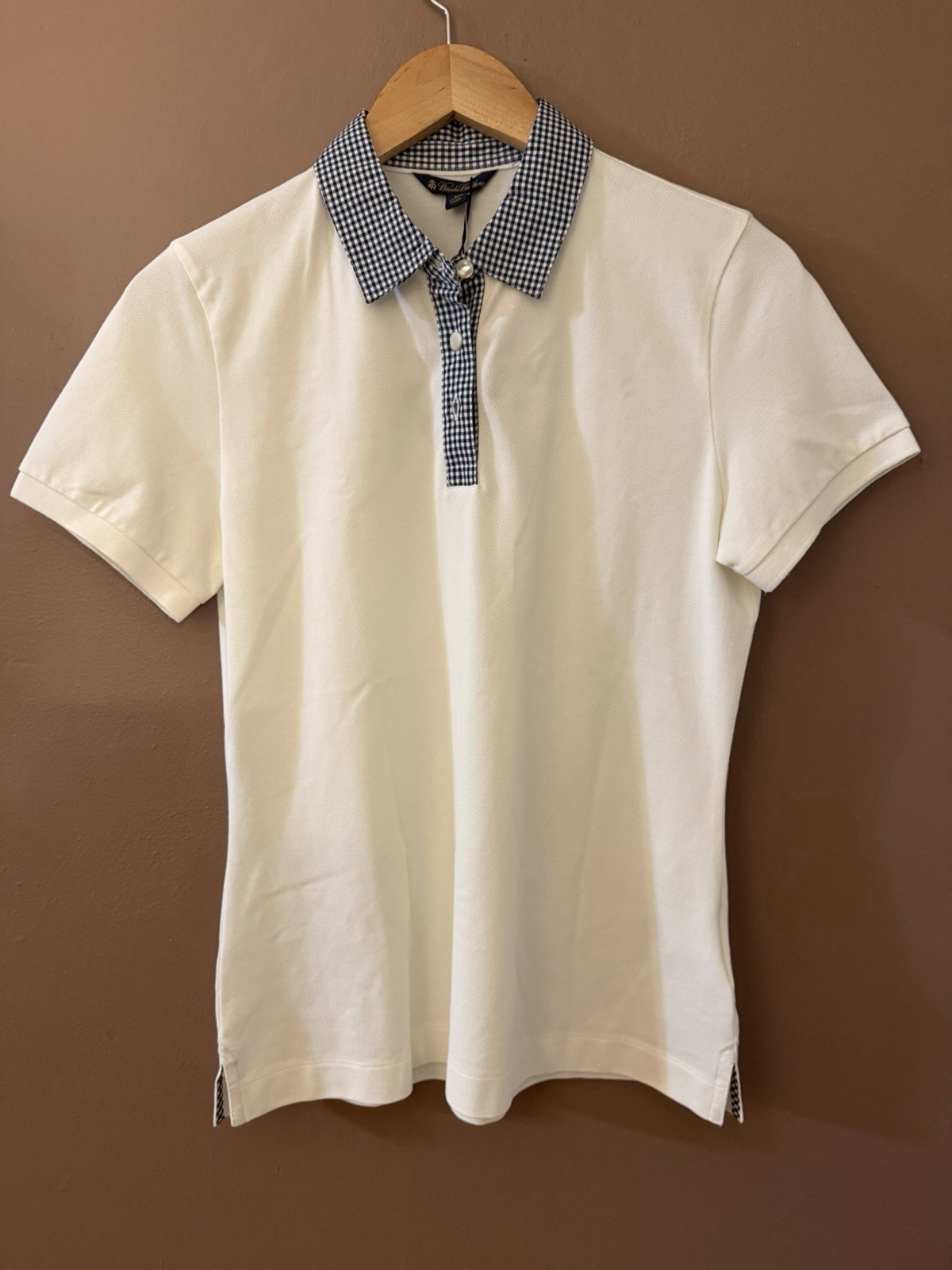 Brooks Brothers Golden Fleece performance polo women Gingham Short Sleeve M NWT