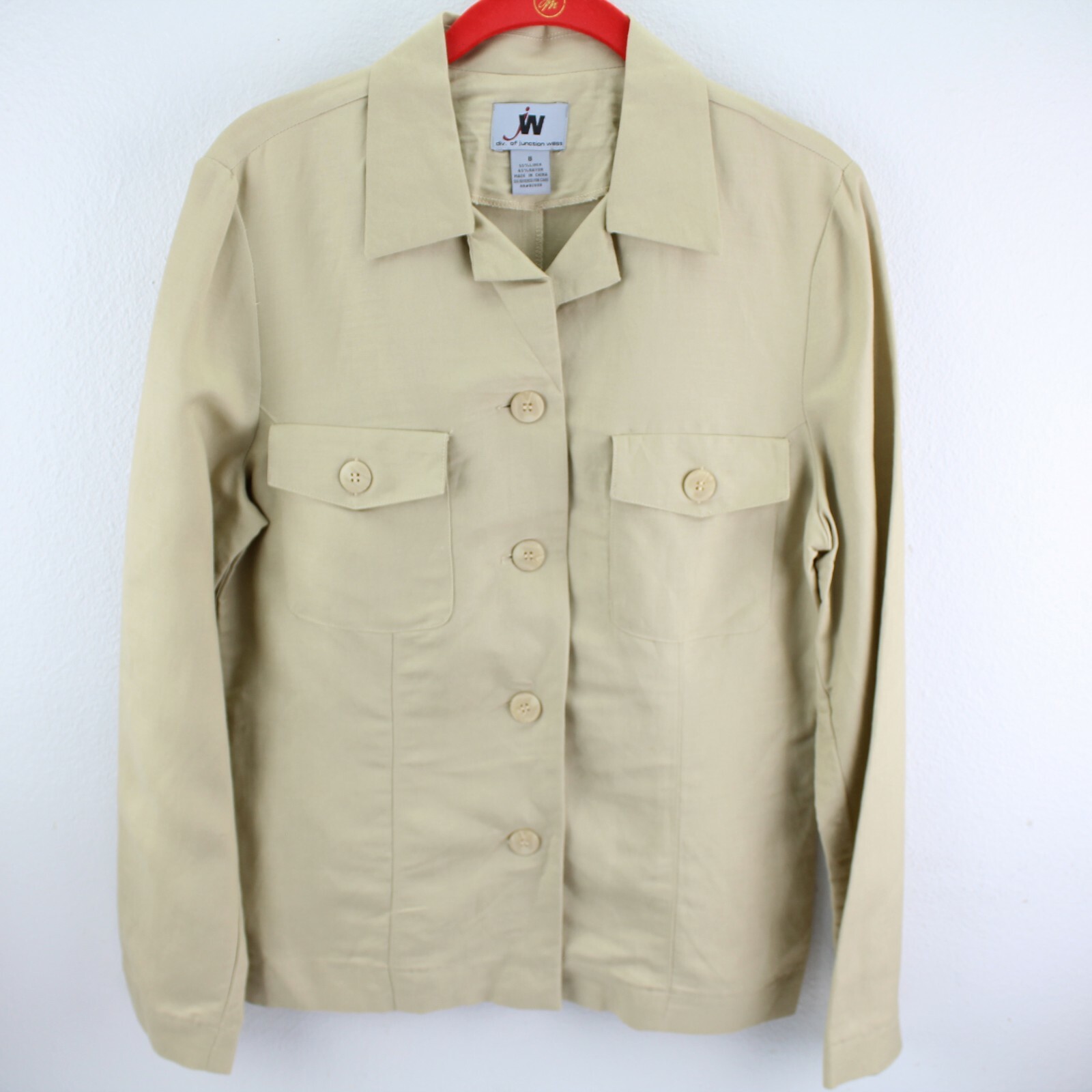 JW Div of Junction West Womens Khaki Long Sleeve Button Up Shirt Sz 8 Pockets