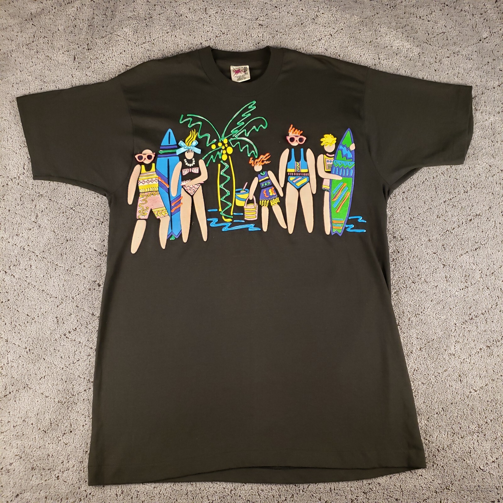 Vintage 3D Beach T Shirt Womens L Raised Print Single Stitch Made In USA 90s