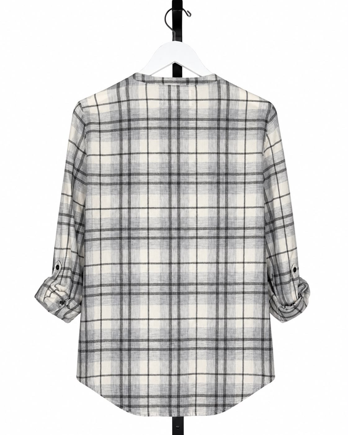 Calvin Klein Jeans Plaid Shirt Womens L Gray White Roll Tab 100% Cotton