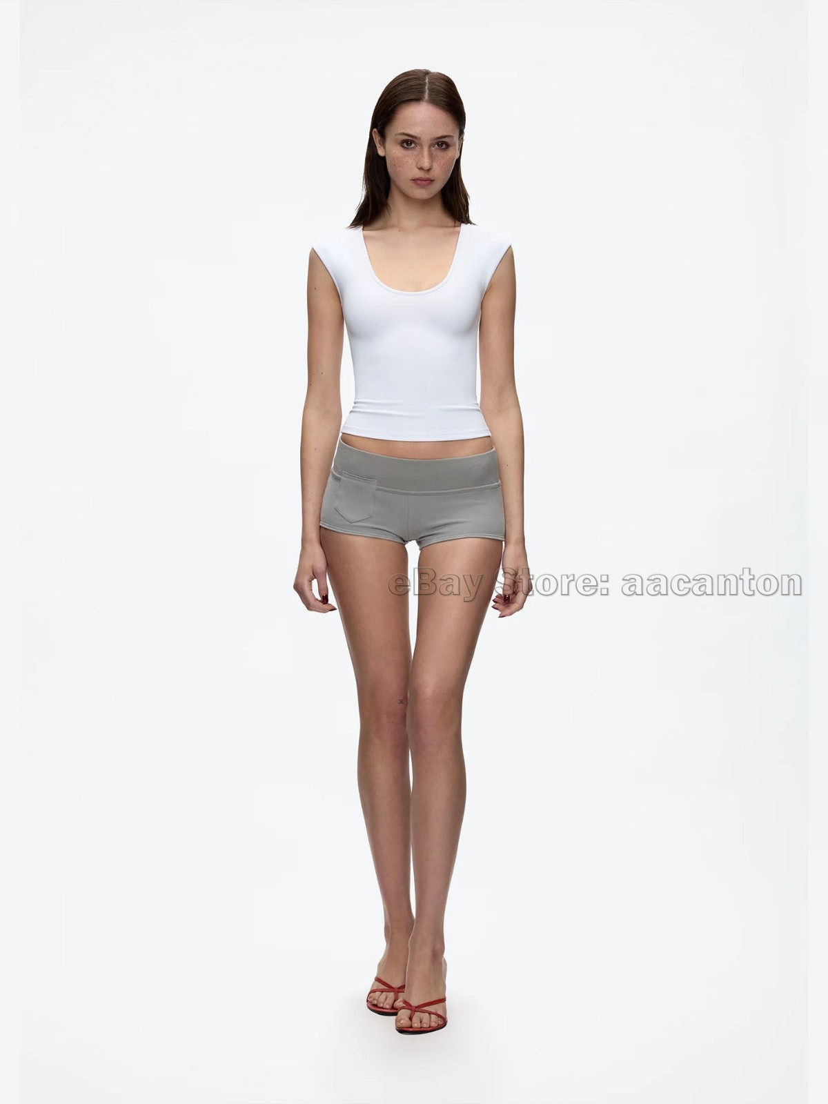 Tank Air Women Large U-neck T-shirts Tight Fit Fixed Dye High Stretch Short Top