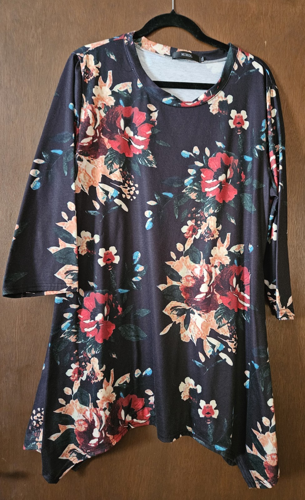 Mirol Women’s Tunic 3/4 Sleeves Black Floral Size XXL