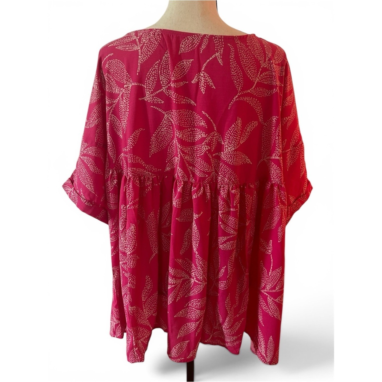 easel Hot Pink Leaf-Print Short Sleeve Tunic