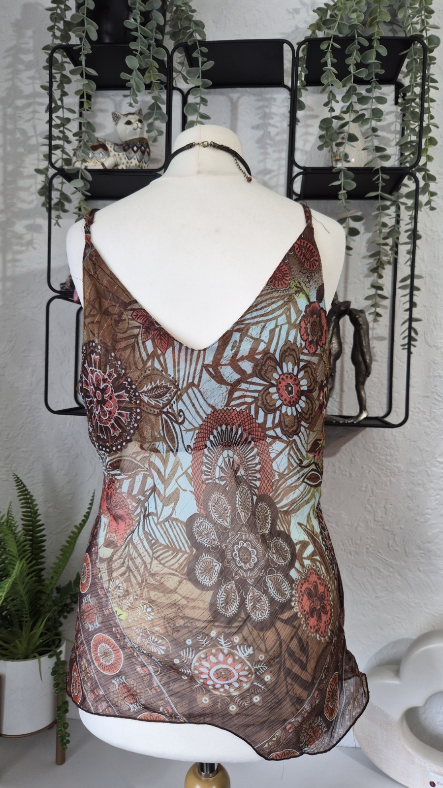 Y2K Pure Silk Sheer Ruffle Asymmetrical Top UK 10 EU 38