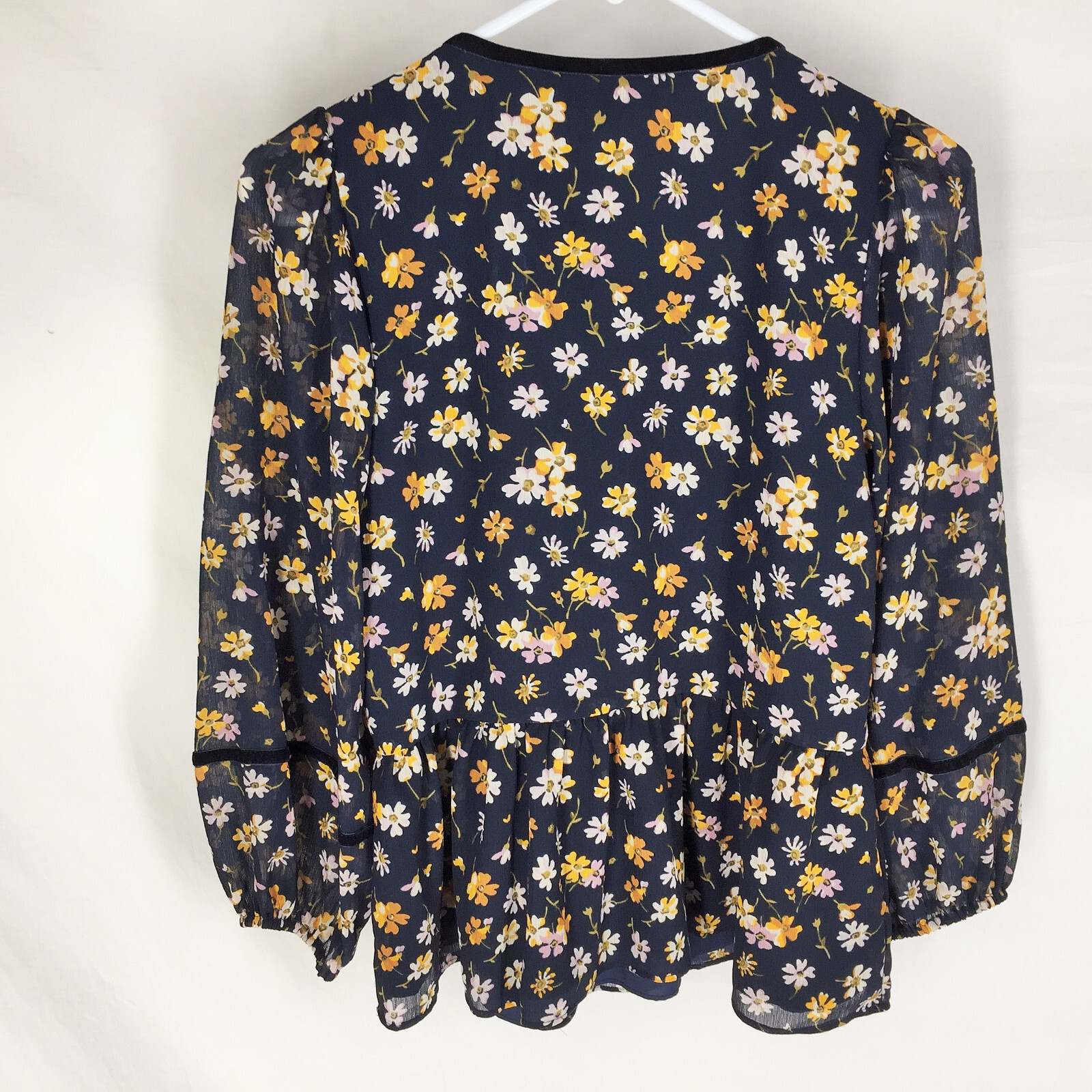 Madewell Velvet-Trimmed Square-Neck Top in Petal Party Size XS Navy Blue