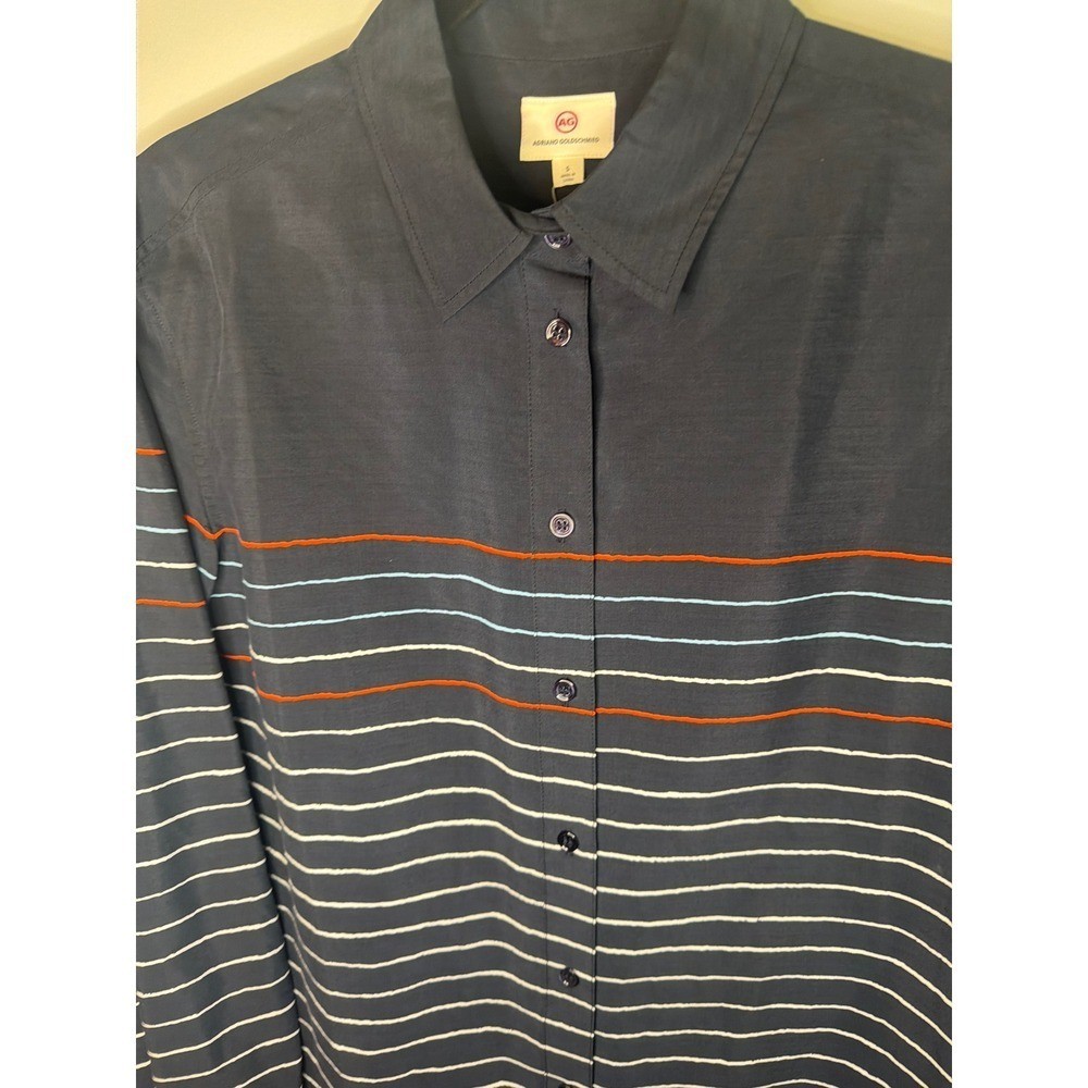 AG Adriano Goldschmied Navy Striped Button Down Shirt ENS8348 Small NEW