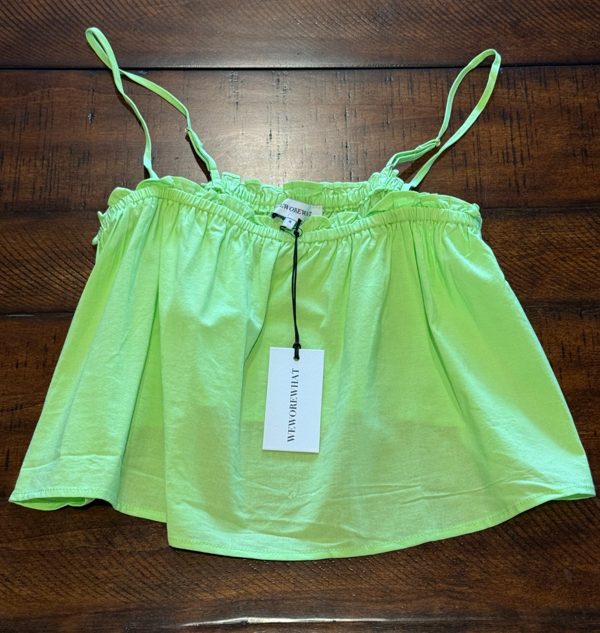 WE WORE WHAT Ruffle Cami Top – Cotton Voile – Sharp Green, Size Medium