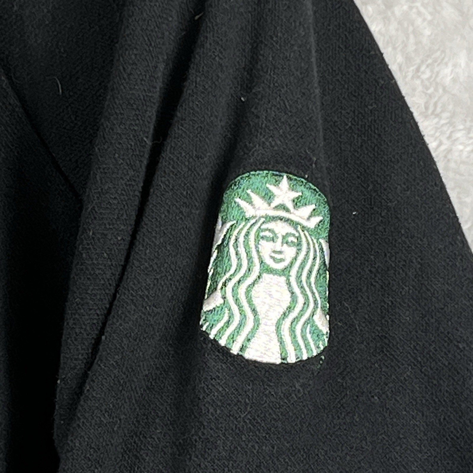Starbucks Mermaid Logo Port Authority Womens XL Black Open Front Cardigan Patch